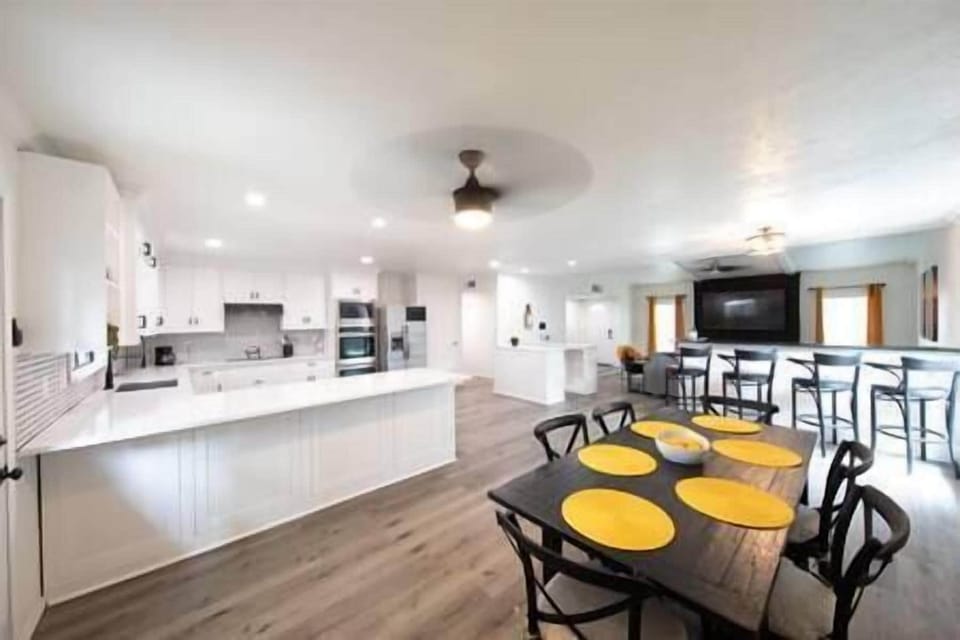 Updated kitchen opens to dining area
