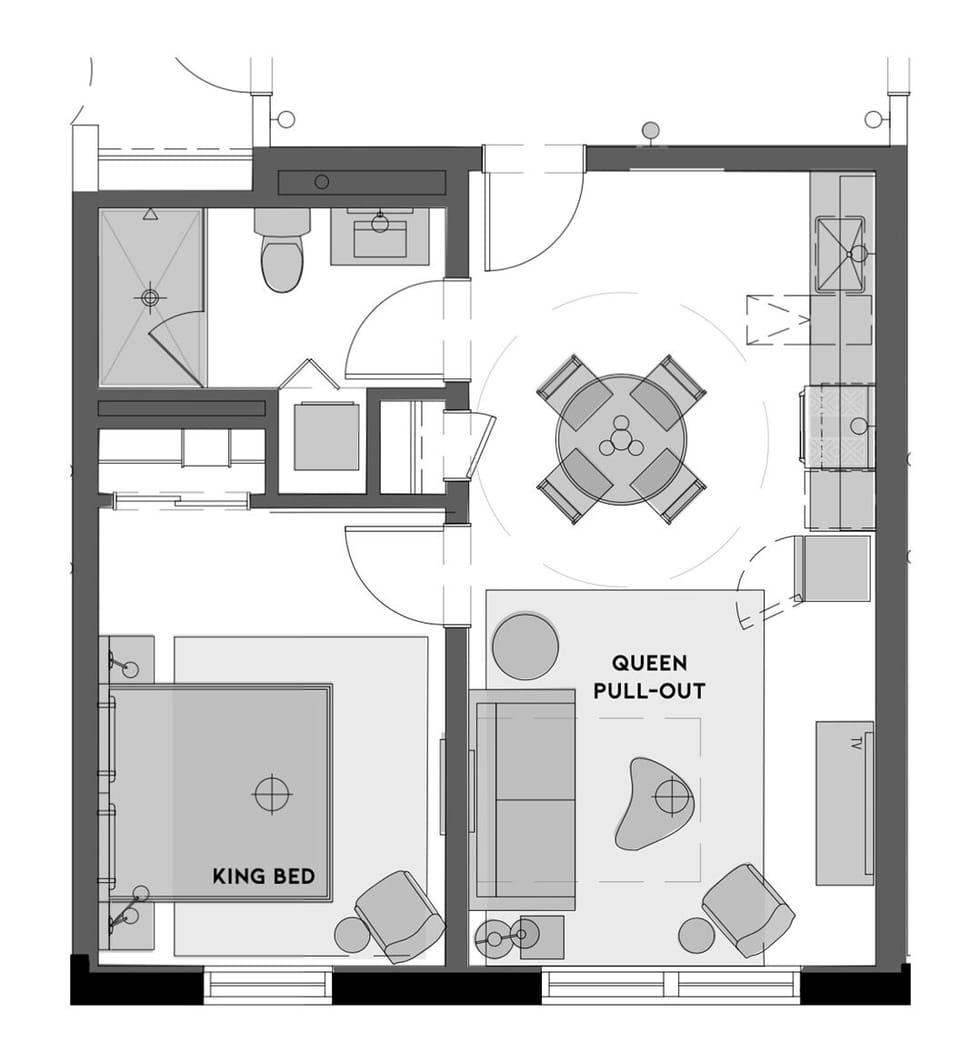 Floorplan example. Our one bedroom units have 4 different floorplan types. 