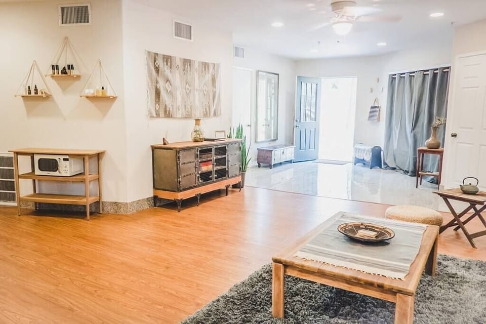 As spacious as it is serene, the living area has plenty of room for yoga, 2 mats are provided for your convenience