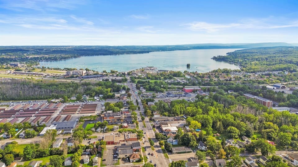 An aerial view captures a lush landscape teeming with vibrant greenery, creating a breathtaking natural tapestry.