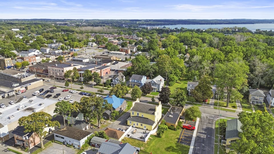An aerial view captures a lush landscape teeming with vibrant greenery, creating a breathtaking natural tapestry.
