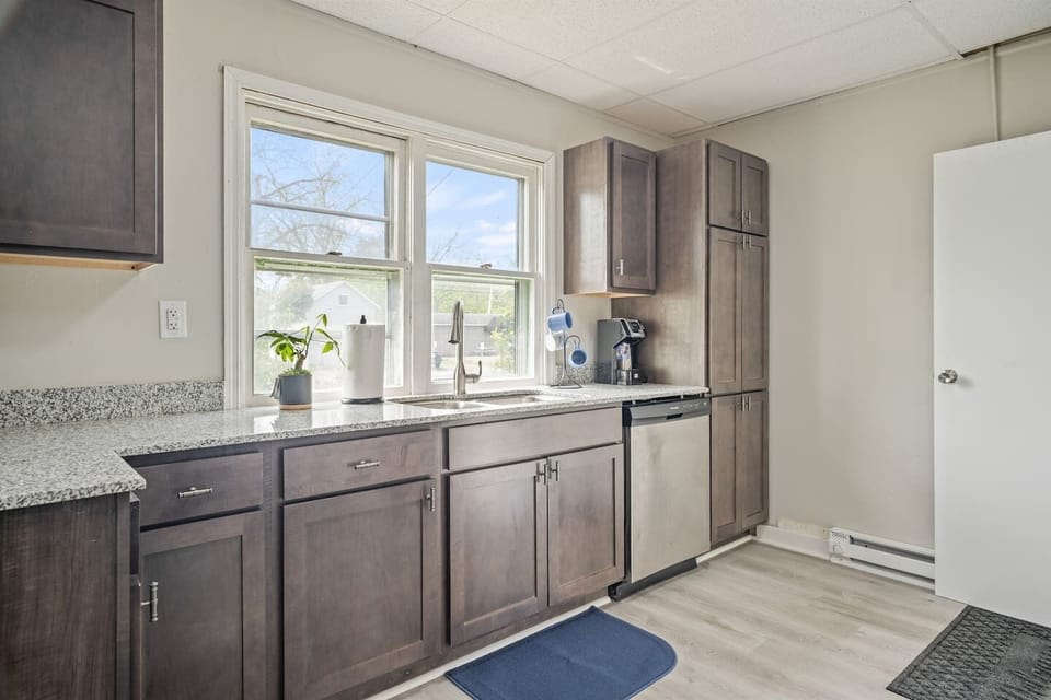 Brand new fully stocked kitchen with granite counter  perfect for your cooking adventure.