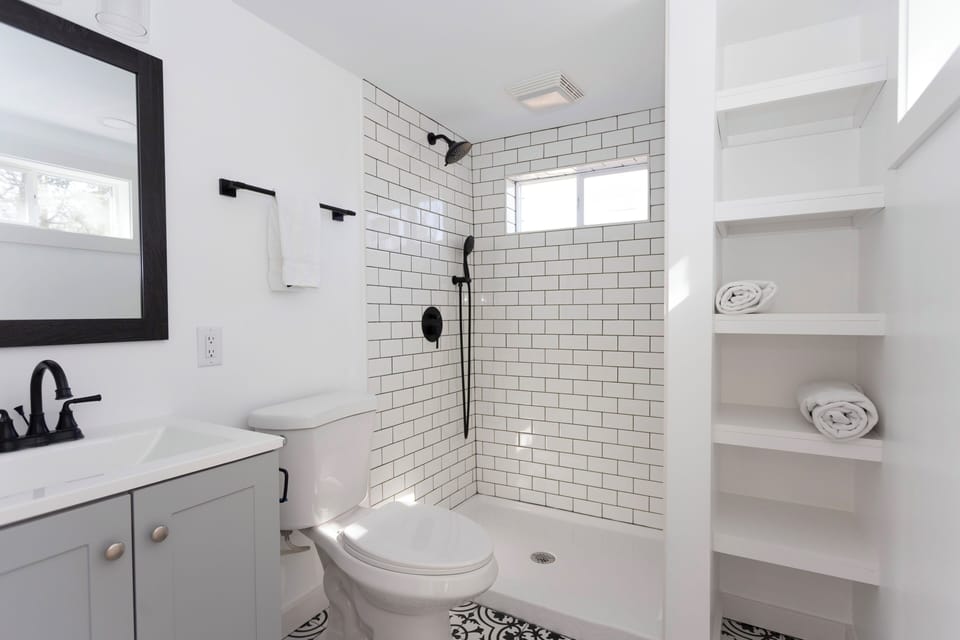 Brand new bathroom off the kitchen and laundry area