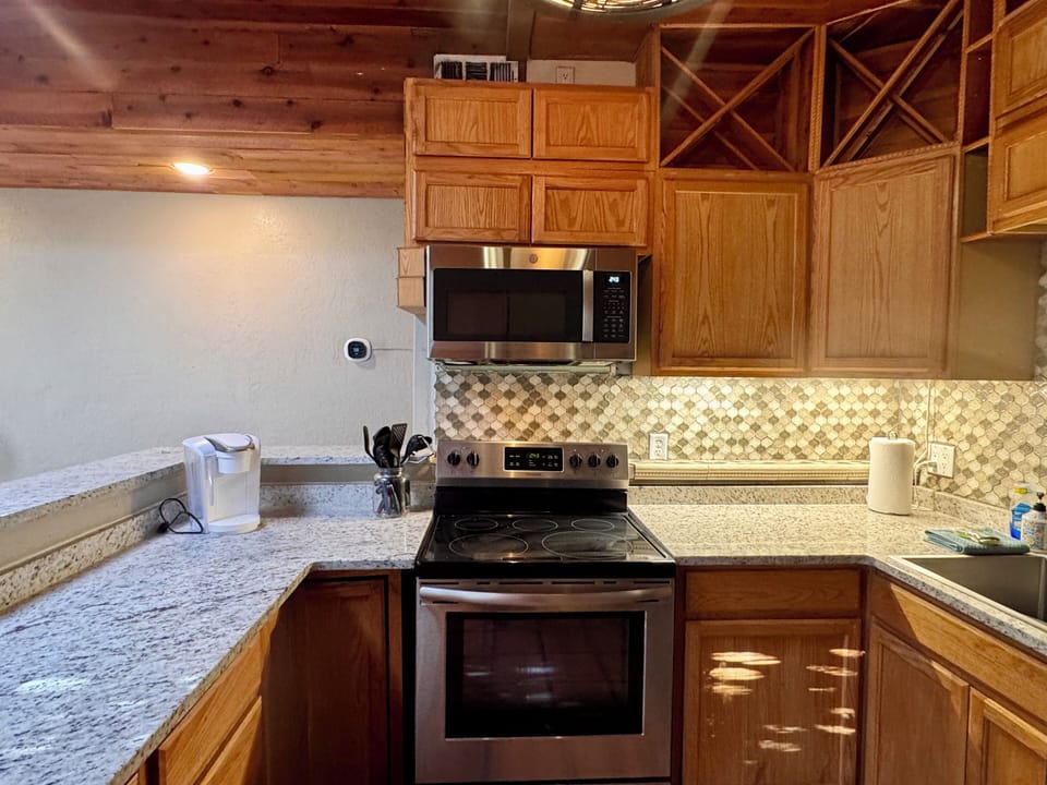 Plenty of counter space available in this compact kitchen