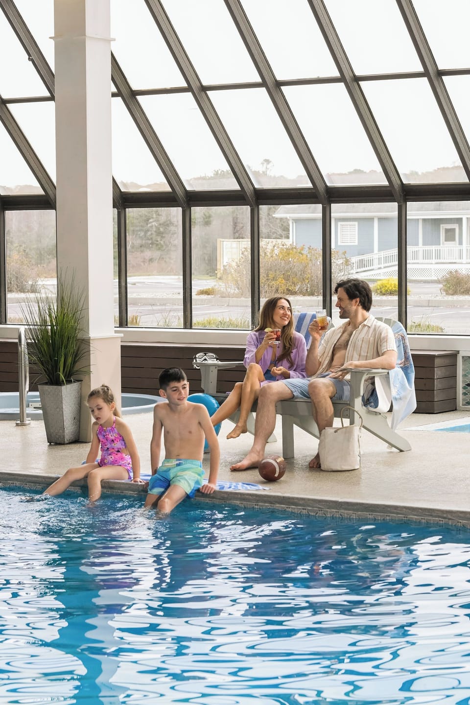 Soak up warm indoor swim time with family-friendly space.