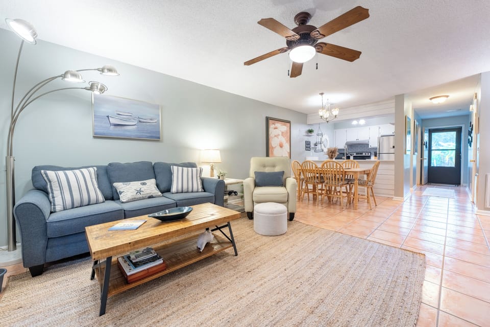 Spacious living room with comfortable seating for the entire family.