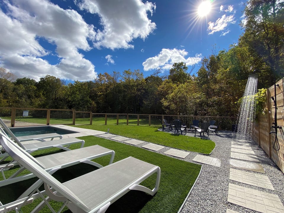 Enjoy a private spa experience with sauna, heated pool & outdoor shower. 