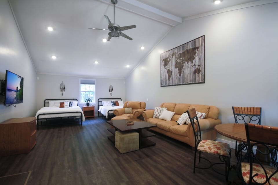 The studio suite with vaulted ceiling.
