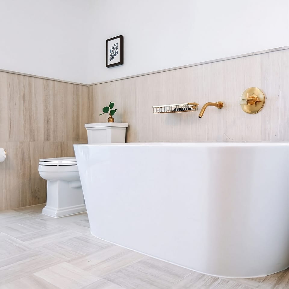 Soak and relax in a deep tub with luxe fittings.