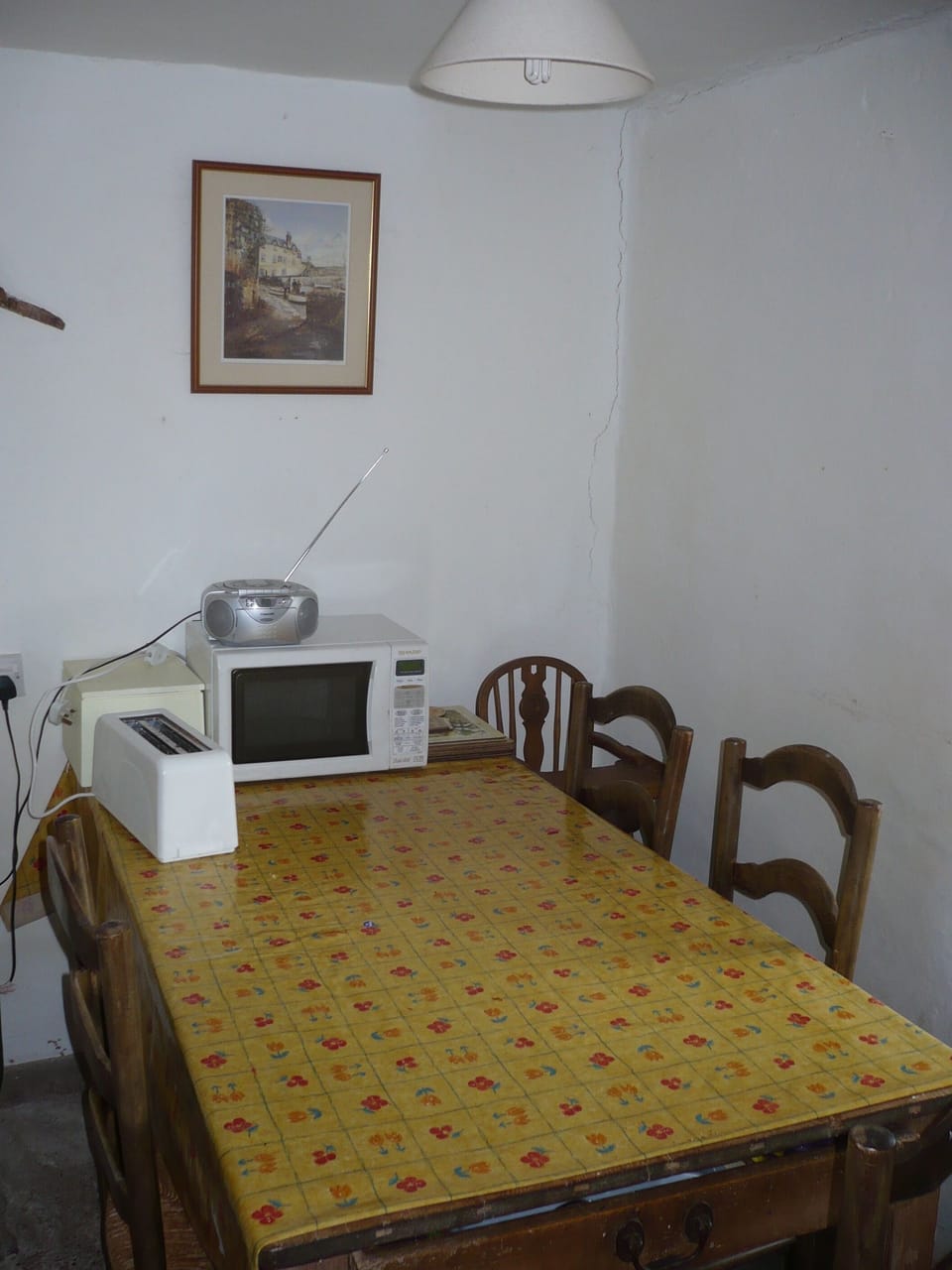 Kitchen table, with microwave, toaster, radio/CD and high-chair