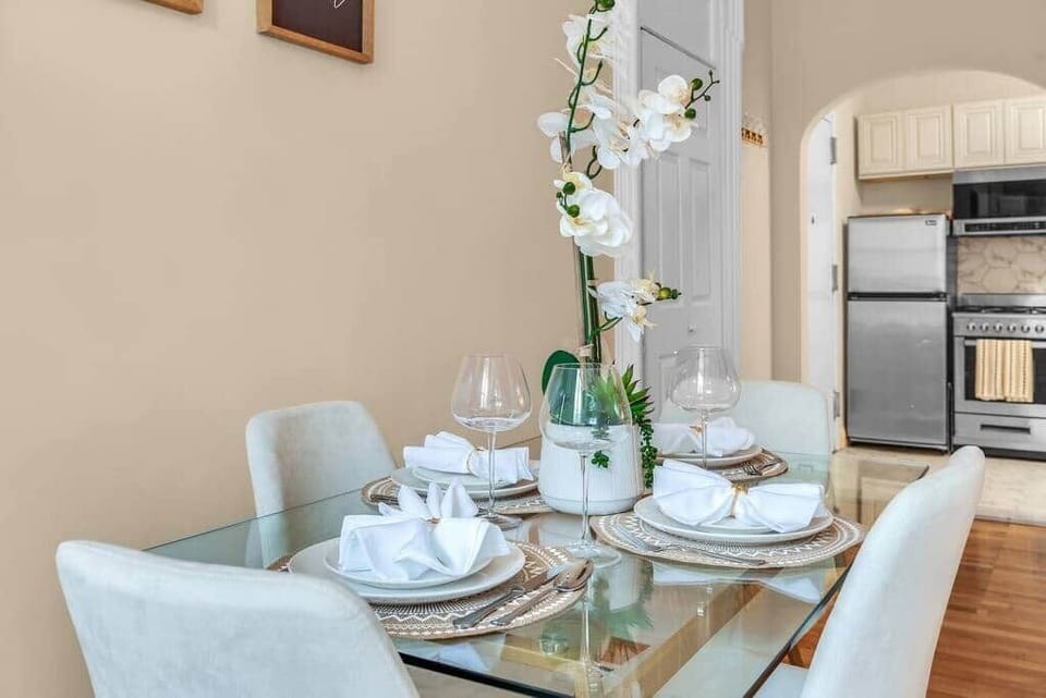Dining table setup for meals & workspace