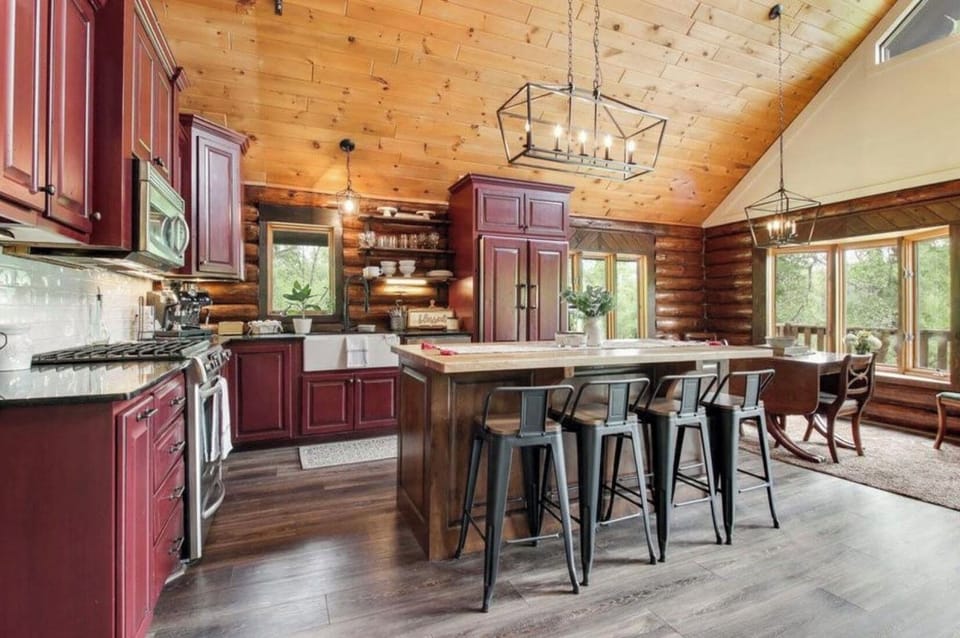 Large open dining area and living space, light filled.