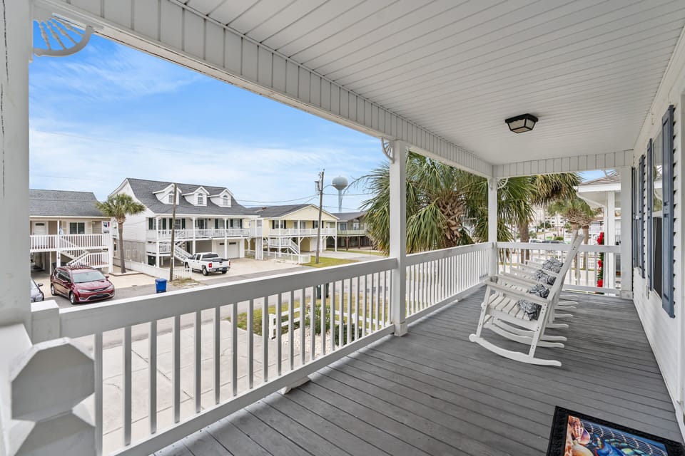 Relax on the front porch with rocking chairs
