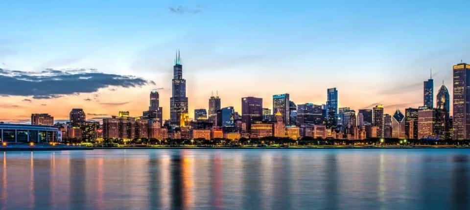 Just 30 minutes to Chicago, easily accessible by train or car, offering a quick and convenient trip to the city. The view from here showcases stunning cityscapes, with towering buildings and sparkling city lights creating a vibrant backdrop.