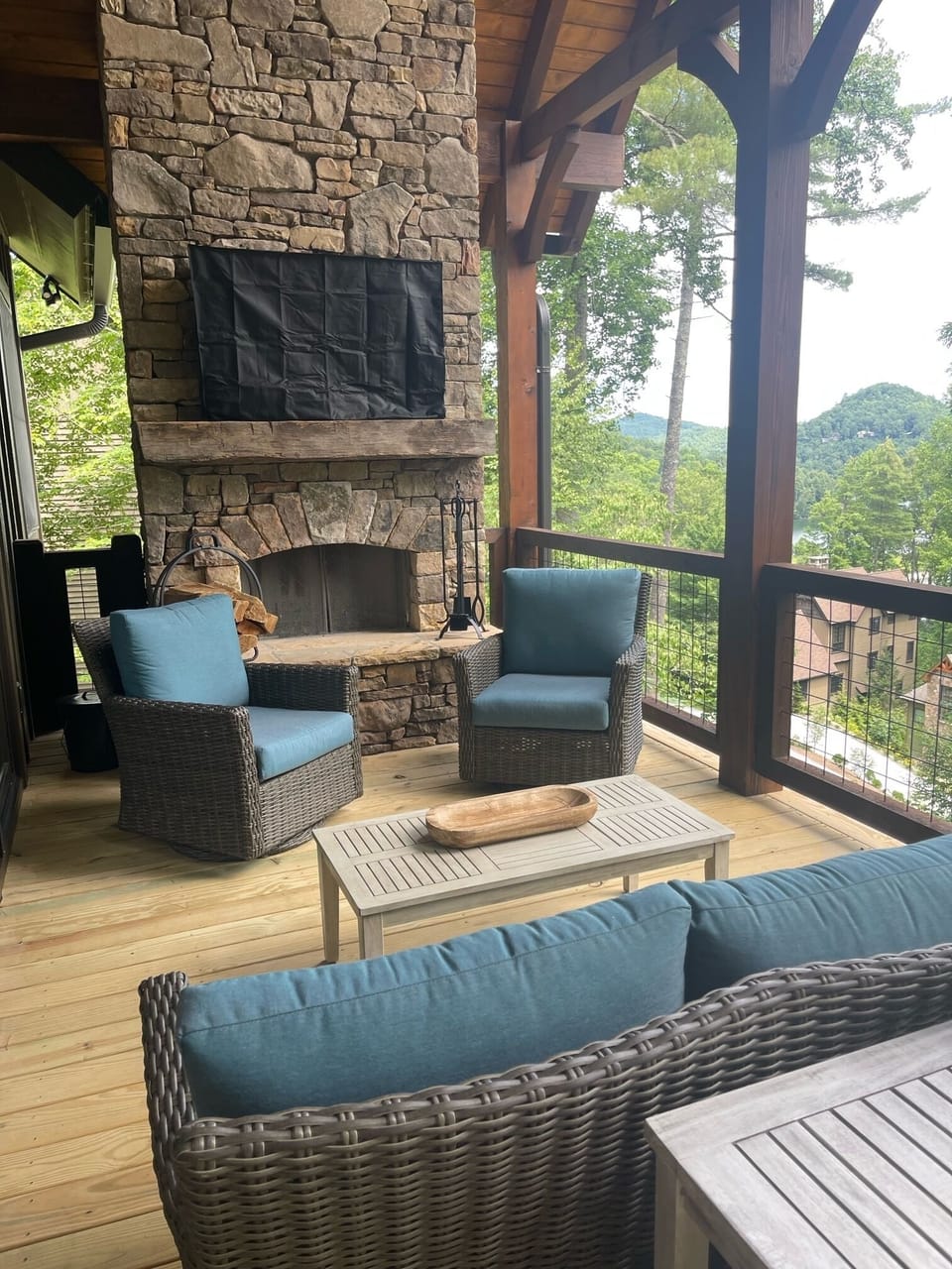 Wood Burning Fireplace with TV / Seating Areas - Views of Lake Glenville & Mtns
