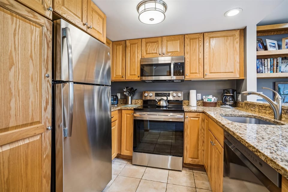 Modern Kitchen nicely stocked for your use.  Cook in style and take advantage on the evenings you stay in for home cooked meals.