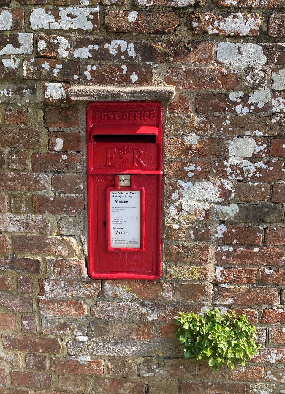 Post box in the wall at the top of Hollywood Lane.