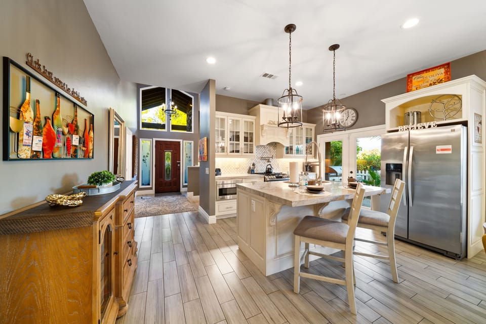 Kitchen also offers bar seating for two. 