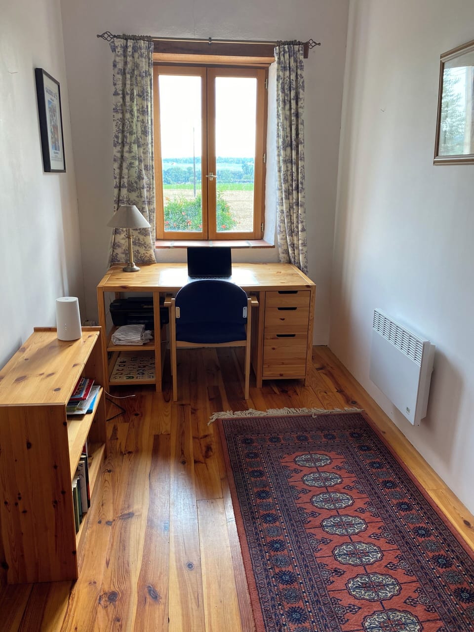 Study nook with high speed satellite internet and view of the fields