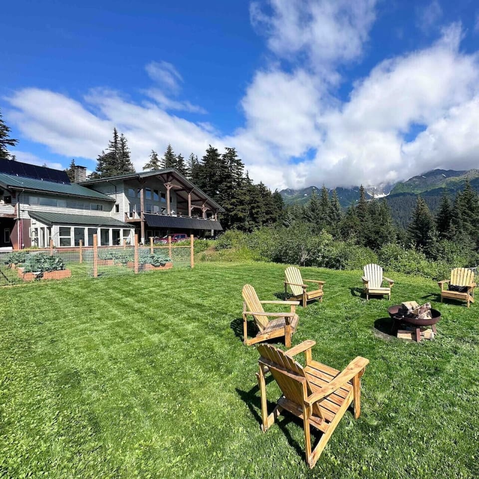 Community fire pit, lawn and garden