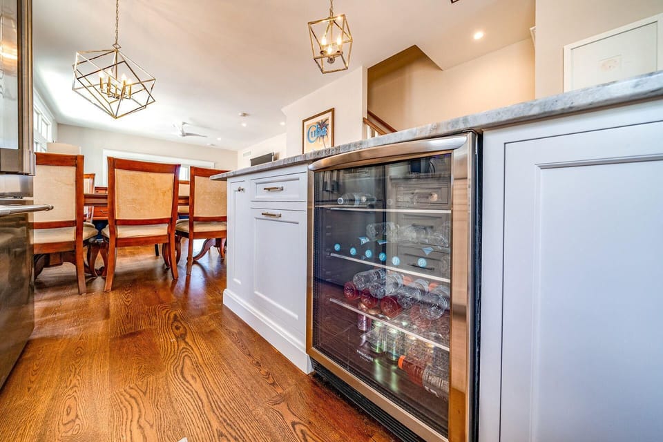 Large island with beverage fridge