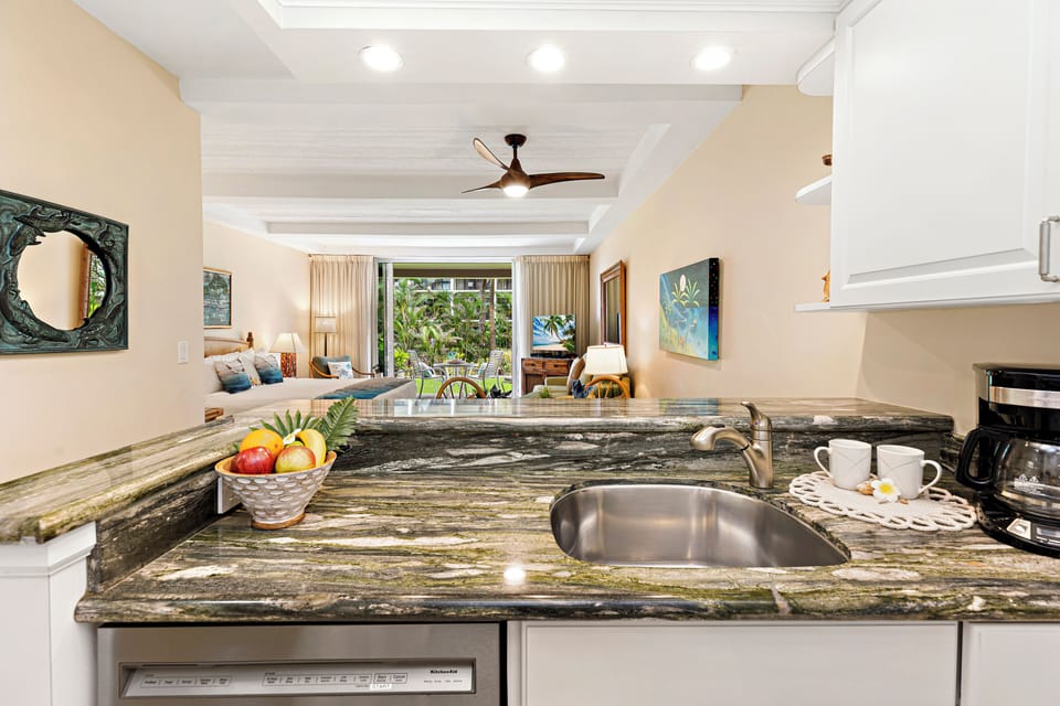 Everything you need, right at your fingertips. A fully equipped kitchen stocked with all the essentials. Perfect for cooking your favorite meals in paradise.