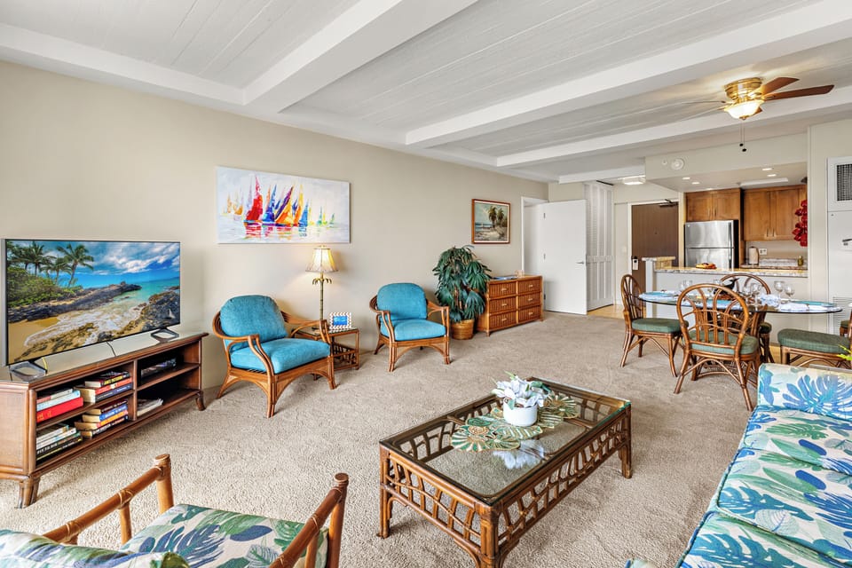 Bright, breezy, and made for island living Unwind in a spacious living room where comfort meets coastal charm. Your perfect place to relax after a day in paradise.