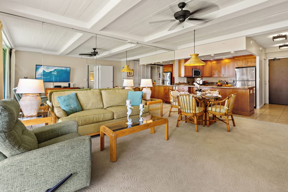 Spacious living area featuring a comfortable pull-out sofa sleeper