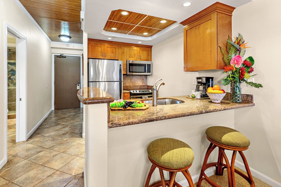 Everything you need, right at your fingertips. A fully equipped kitchen stocked with all the essentials. Perfect for cooking your favorite meals in paradise.