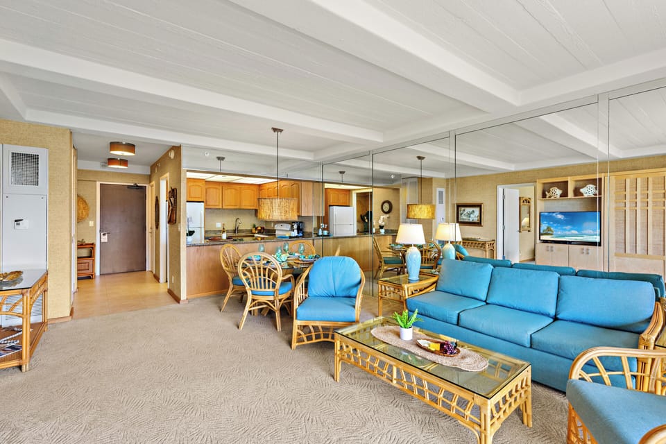 Spacious living area featuring a comfortable pull-out sofa sleeper