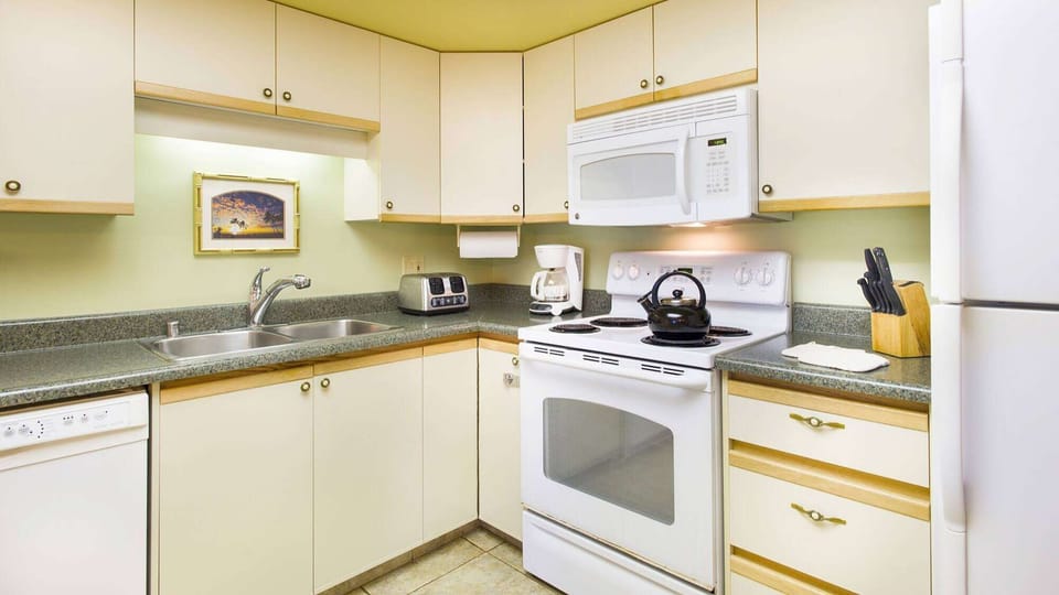 Fridge, oven, dishwasher, coffee/tea maker