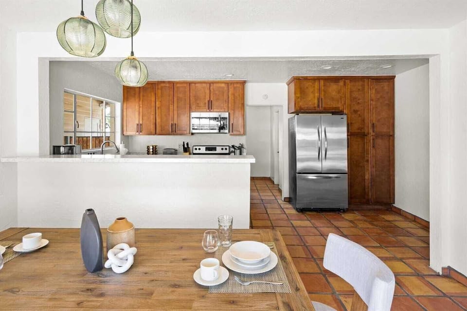 Message us and ask about stocking the fridge before your arrival!

You'll see a very wide, step-free opening from the dining room to kitchen. We do our best to accommodate all of our guests! Ask us for a list of our accessible features.