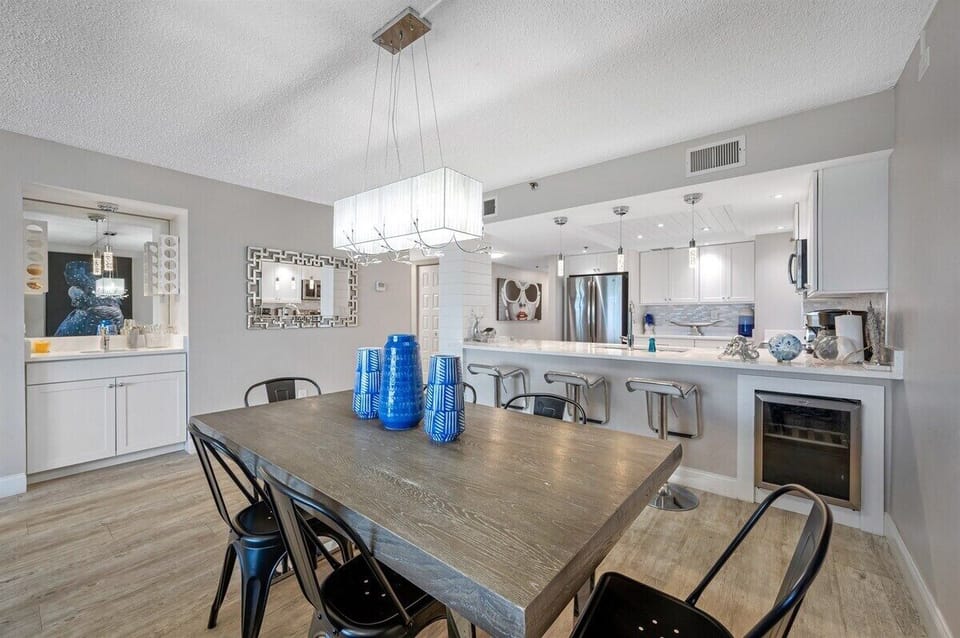 Dining table with seating for 6 plus 3 counter top stools