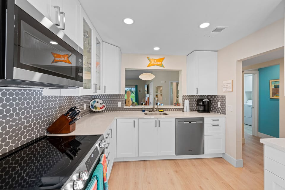 kitchen with view out to golf course