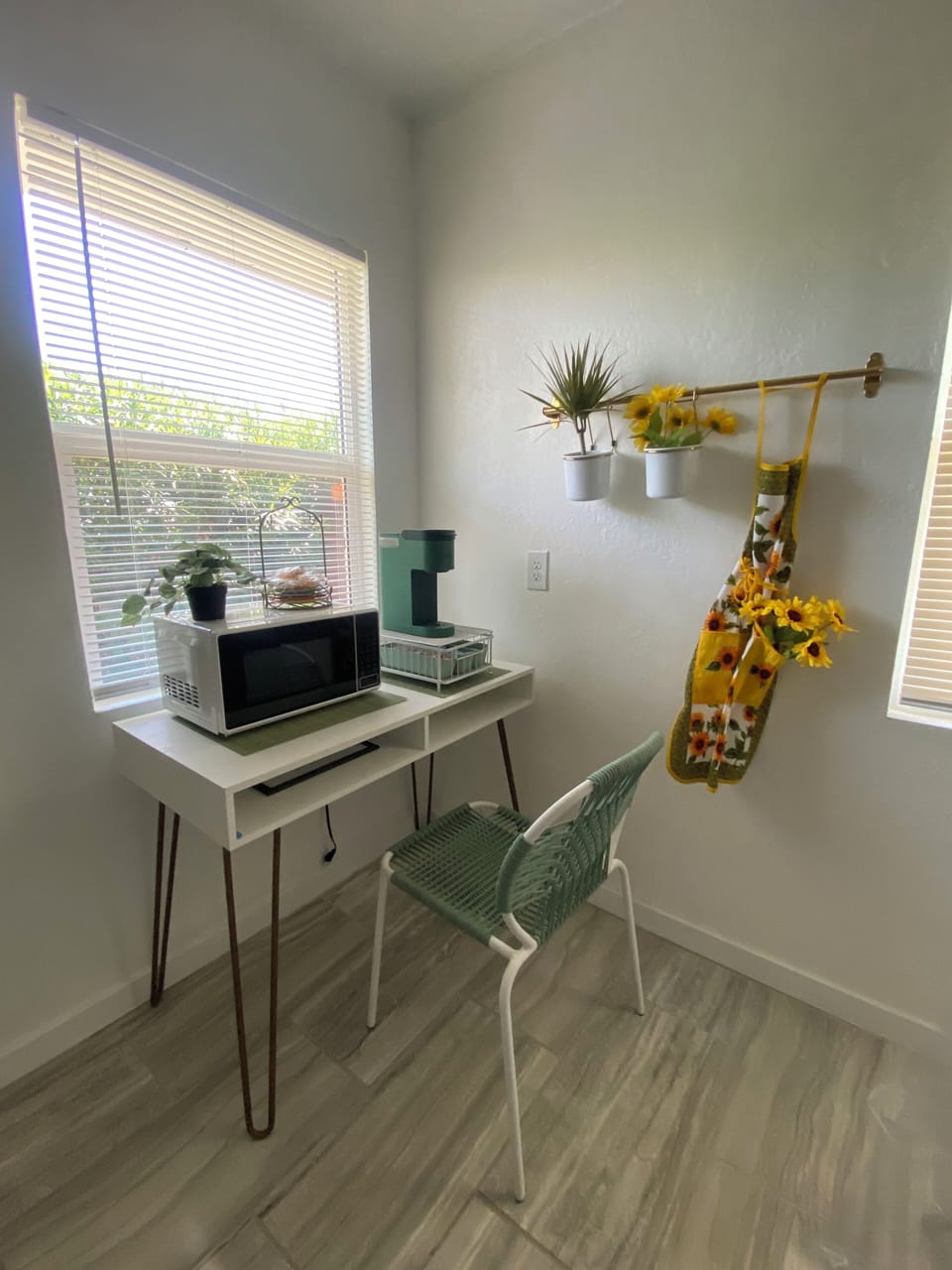 Coffee bar, microwave/Office desk & chair