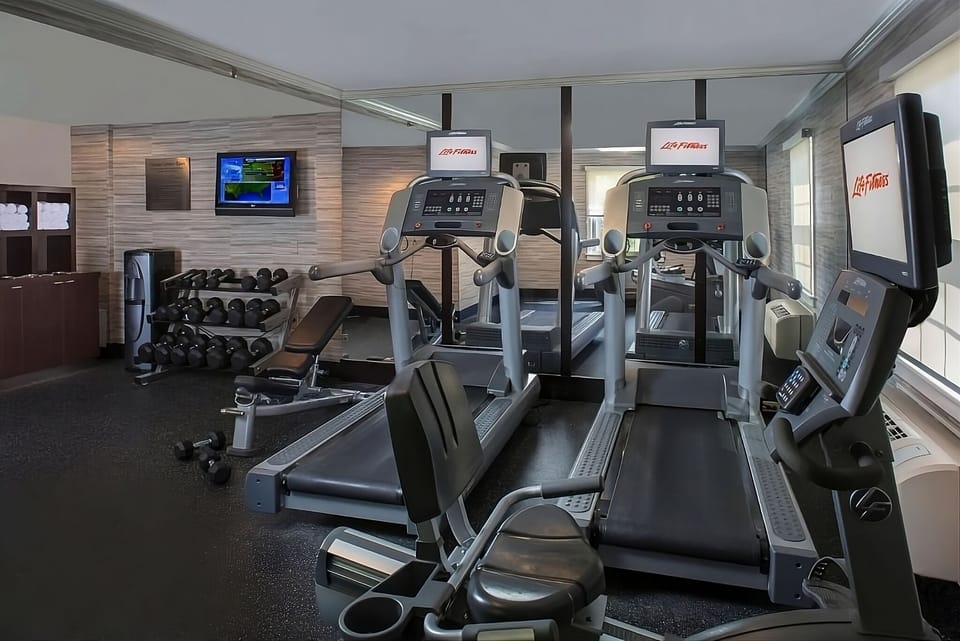 Energize your day with cardio machines and free weights.