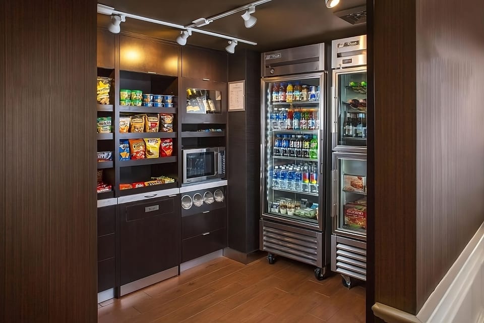 Grab late-night snacks and drinks from the convenient market.