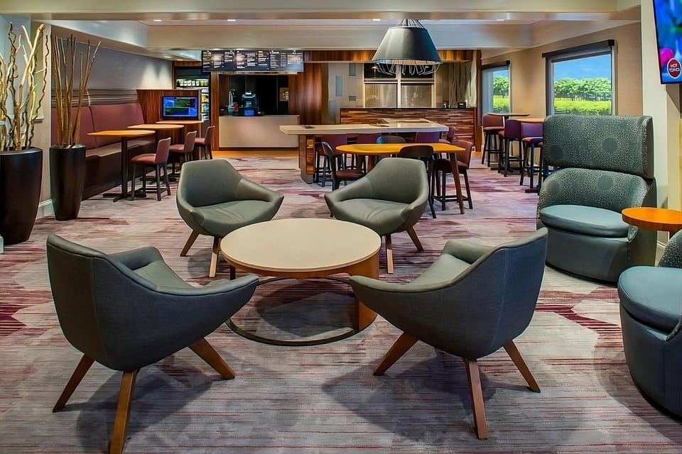 Gather for drinks and conversation in the stylish lobby lounge.