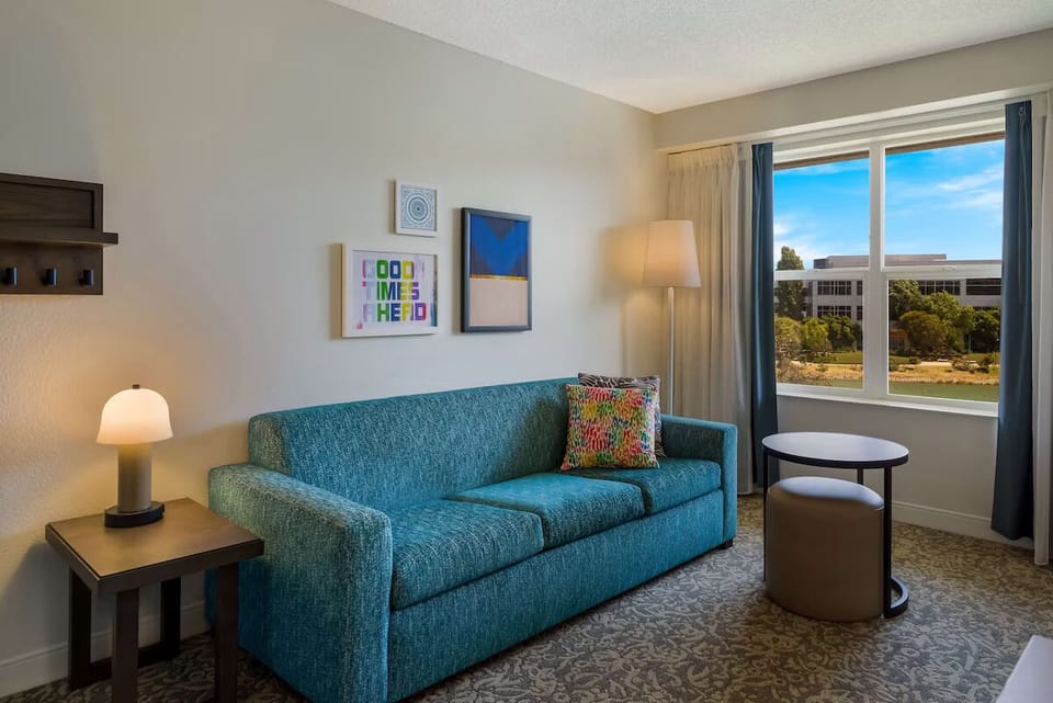 Stretch out on the sofa and enjoy peaceful window views.