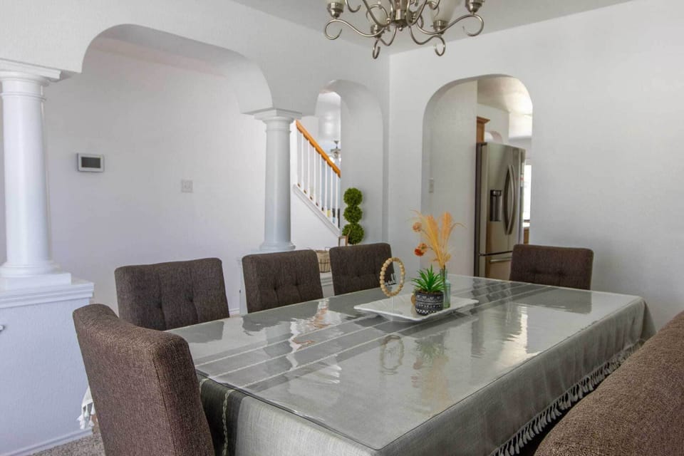 Dining room is just steps away from the kitchen making meal time serving easy.