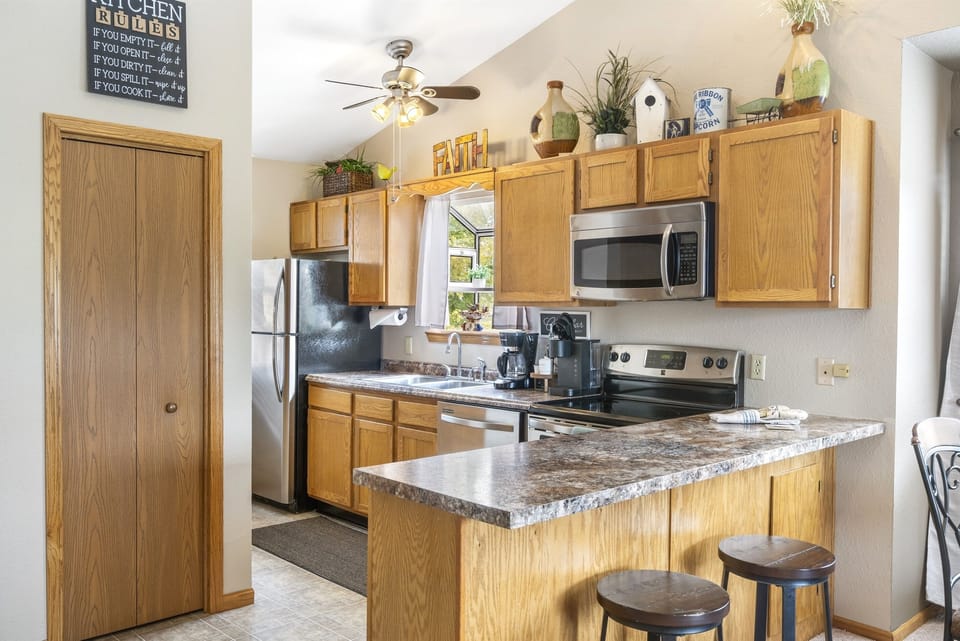Fully equipped kitchen with everything you need to prepare meals.