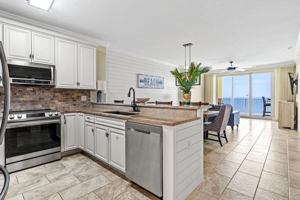 Features new high-end appliances, custom cabinetry, all-new dishes, and drinkware.