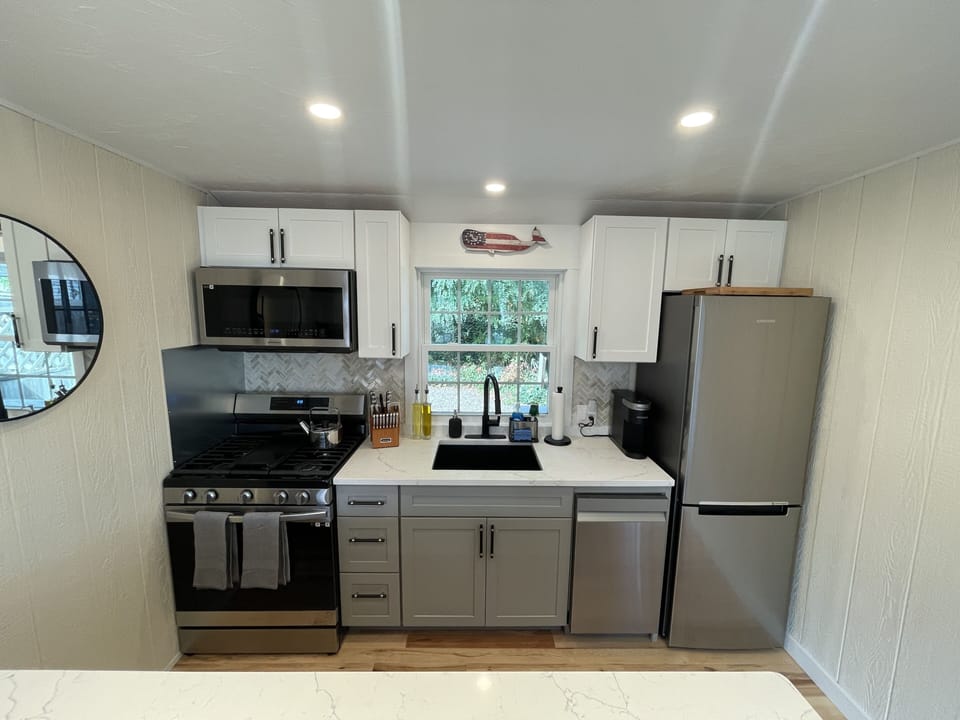 Kitchen stocked with all necessities if you’re wanting to enjoy a meal at home.