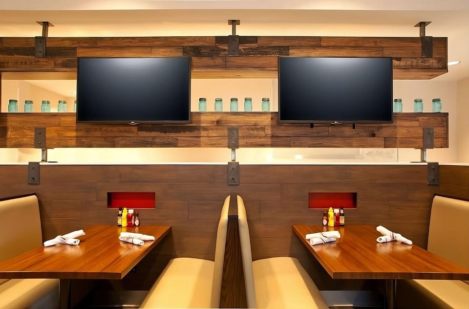 Slide into booth seating for a relaxed, casual meal.