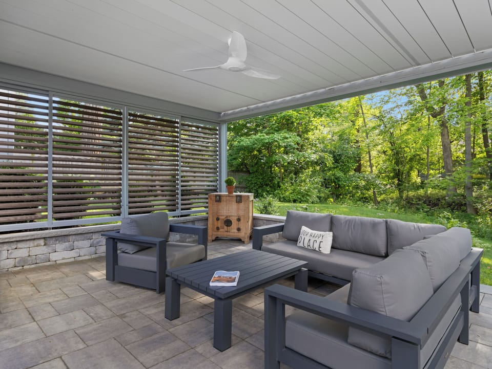 Enjoy a shaded happy hour beneath this state-of-the-art pergola 