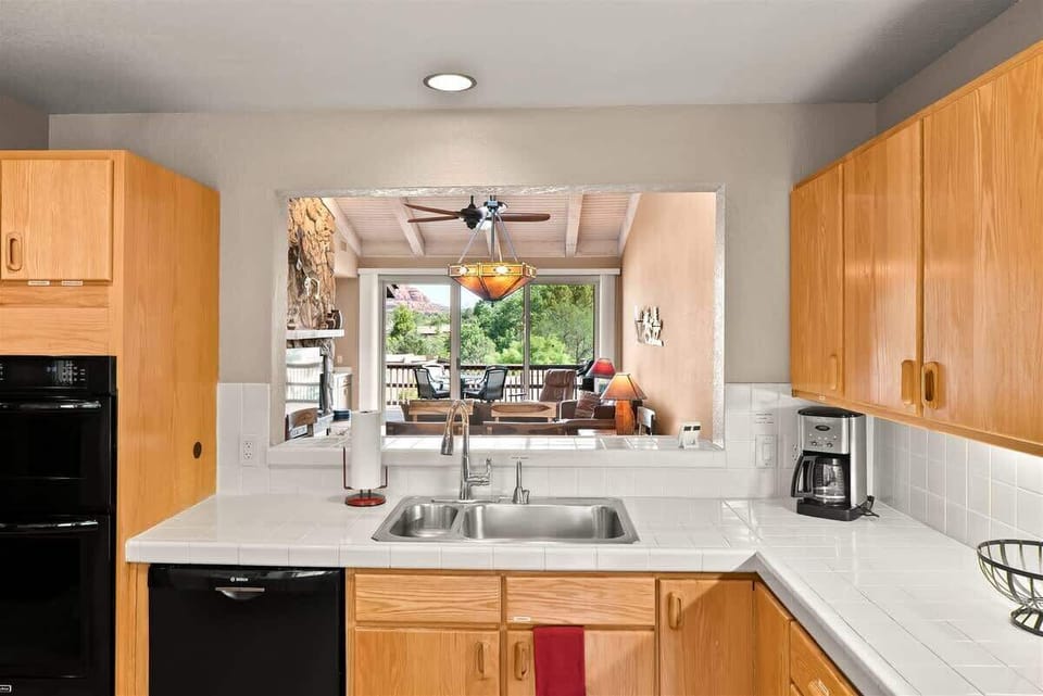 View from kitchen to outdoor deck