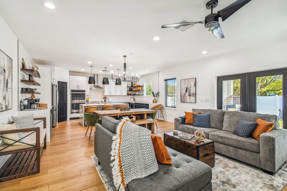 Open Concept, main floor living room, dining and kitchen
