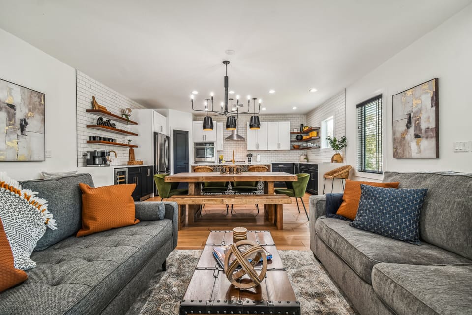 Open Concept, main floor living room, dining and kitchen