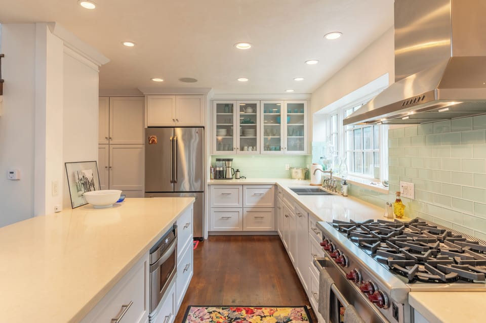 Open concept kitchen, dining, and living area