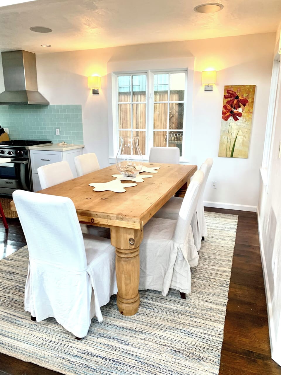 Open concept kitchen, dining, and living area